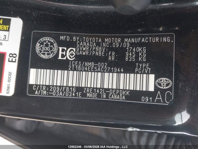12562246 :رقم المزاد ، 2T1BU4EE5AC271944 vin ، 2010 Toyota Corolla مزاد بيع
