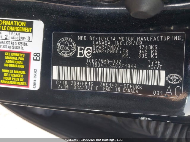 12562246 :رقم المزاد ، 2T1BU4EE5AC271944 vin ، 2010 Toyota Corolla مزاد بيع