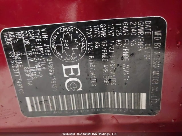 JN8BT3AB6RW179421 Nissan ROGUE S