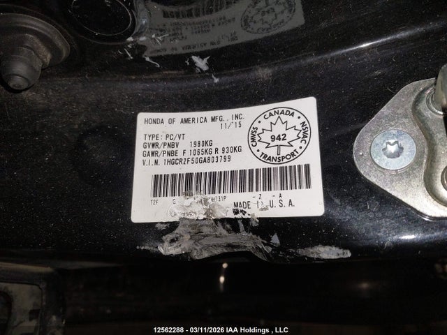 1HGCR2F50GA803799 Honda Accord Sport