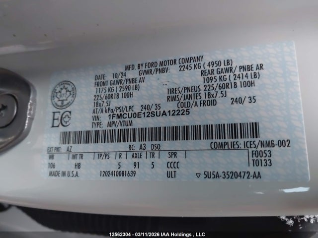 Продажа на аукционе авто 2025 Ford Escape, vin: 1FMCU0E12SUA12225, номер лота: 12562304