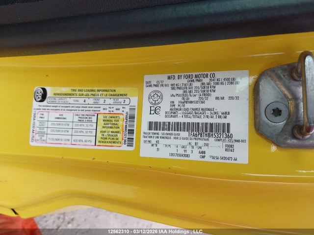 Продаж на аукціоні авто 2017 Ford Mustang, vin: 1FA6P8TH8H5321360, номер лоту: 12562310