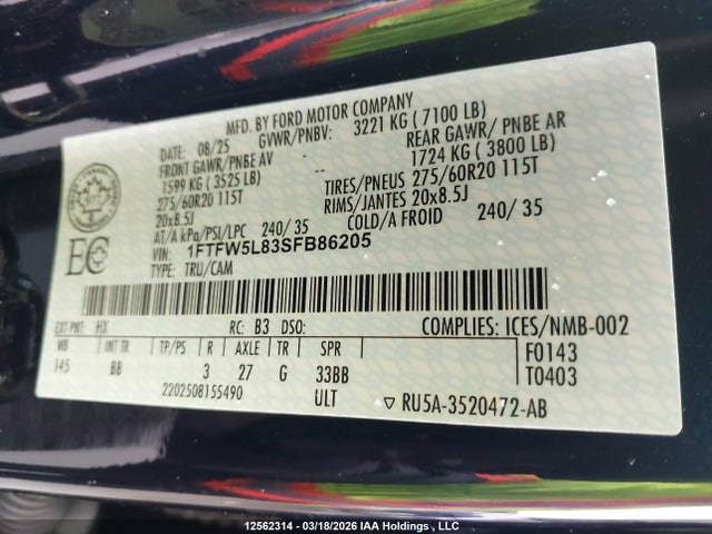 1FTFW5L83SFB86205 Ford F-150 Lariat