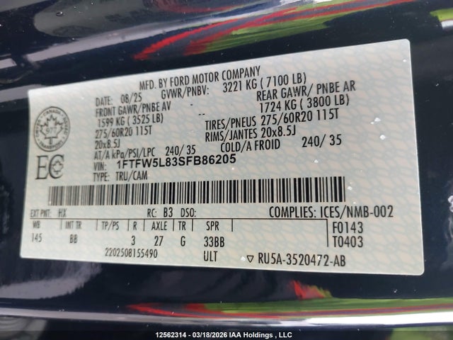 1FTFW5L83SFB86205 Ford F-150 Lariat