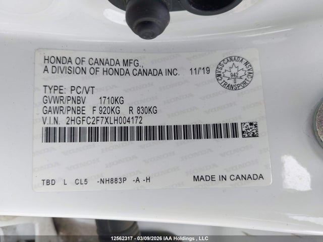 Продажа на аукционе авто 2020 Honda Civic Ex 4dr, vin: 2HGFC2F7XLH004172, номер лота: 12562317