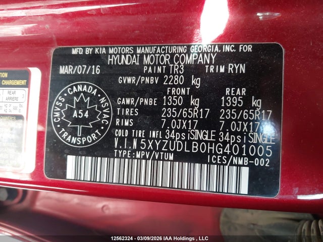 5XYZUDLB0HG401005 Hyundai Santa Fe Sport 2.4 Premium