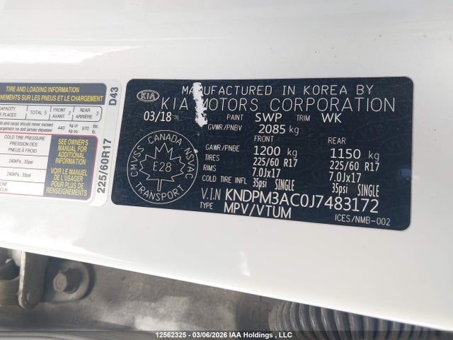 KNDPM3AC0J7483172 KIA Sportage Lx