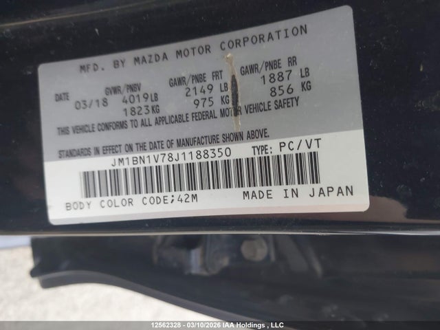 Aukcja sprzedaży 2018 Mazda Mazda3, vin: JM1BN1V78J1188350, numer aukcji: 12562328