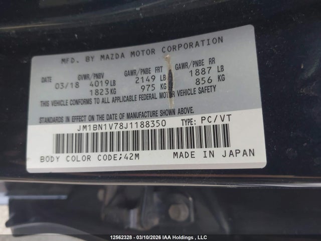 Aukcja sprzedaży 2018 Mazda Mazda3, vin: JM1BN1V78J1188350, numer aukcji: 12562328