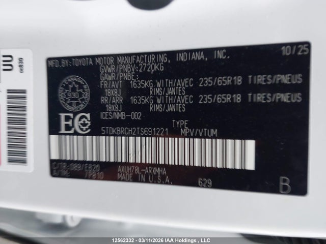 Продажа на аукционе авто 2026 Toyota Highlander Hybrid Xle Awd, vin: 5TDKBRCH2TS691221, номер лота: 12562332