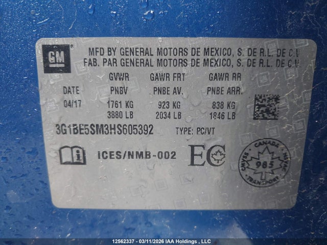 3G1BE5SM3HS605392 Chevrolet Cruze Lt Auto