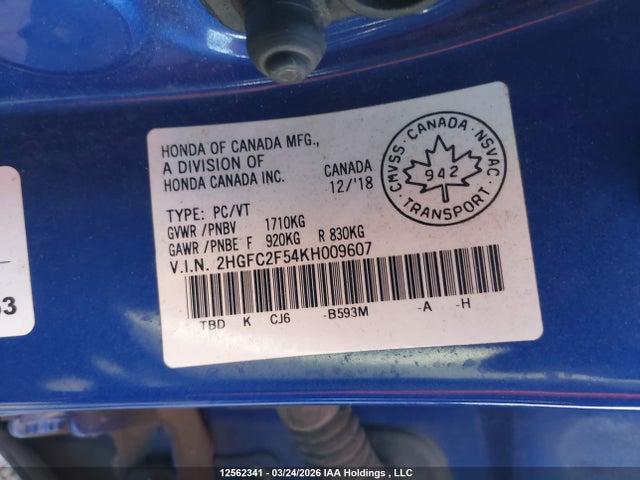 2HGFC2F54KH009607 Honda Civic Lx