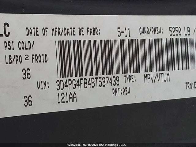 Продажа на аукционе авто 2011 Dodge Journey Express, vin: 3D4PG4FB4BT537439, номер лота: 12562346