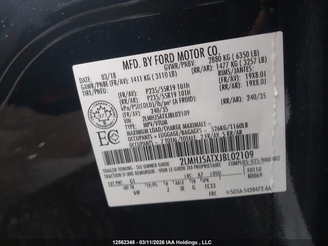 2LMHJ5ATXJBL02109 Lincoln Mkt Elite