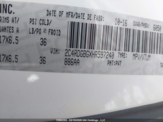 2C4RDGBGXHR597240 Dodge Grand Caravan Se