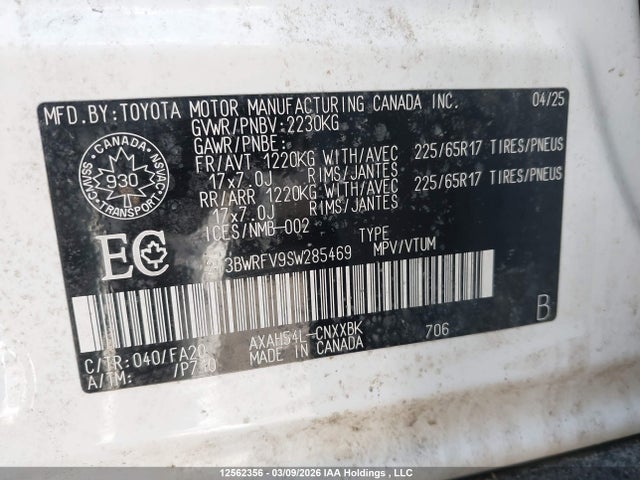 12562356 :رقم المزاد ، 2T3BWRFV9SW285469 vin ، 2025 Toyota Rav-4 مزاد بيع