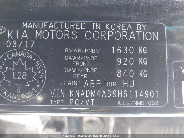 KNADM4A39H6114901 KIA Rio Ex Special Edition/ex+ W/sunroof/lx/lx+/sx/sx W/navigation