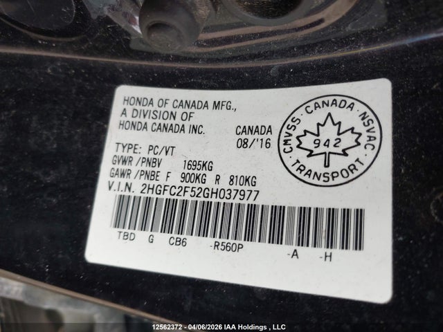 2HGFC2F52GH037977 Honda Civic Lx