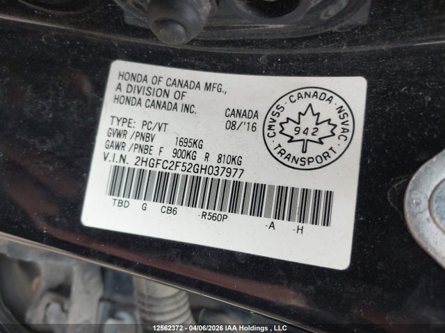 2HGFC2F52GH037977 Honda Civic Lx