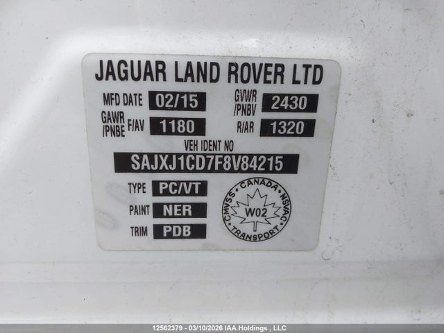 12562379 :رقم المزاد ، SAJXJ1CD7F8V84215 vin ، 2015 Jaguar Xj مزاد بيع