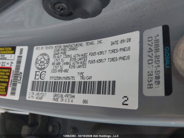 5TFDZ5BN1MX056751 Toyota Tacoma Double Cab/sr5/trd Sport/trd Off Road