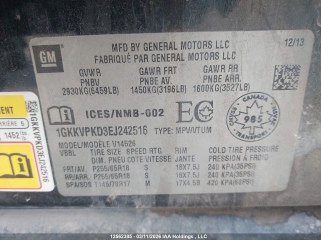 1GKKVPKD3EJ242516 GMC Acadia Sle2