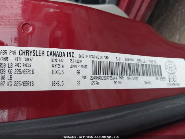 Aukcja sprzedaży 2011 Dodge Grand Caravan Se/sxt, vin: 2D4RN4DG5BR725144, numer aukcji: 12562395