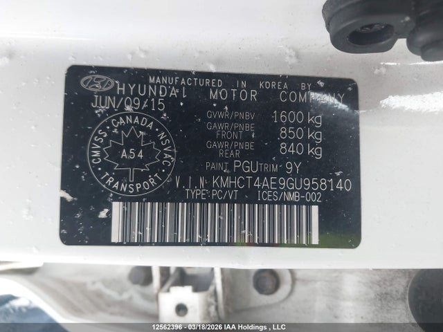 KMHCT4AE9GU958140 Hyundai ACCENT SE