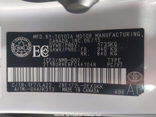 Aukcja sprzedaży 2015 Toyota Corolla, vin: 2T1BURHE6FC441048, numer aukcji: 12562408