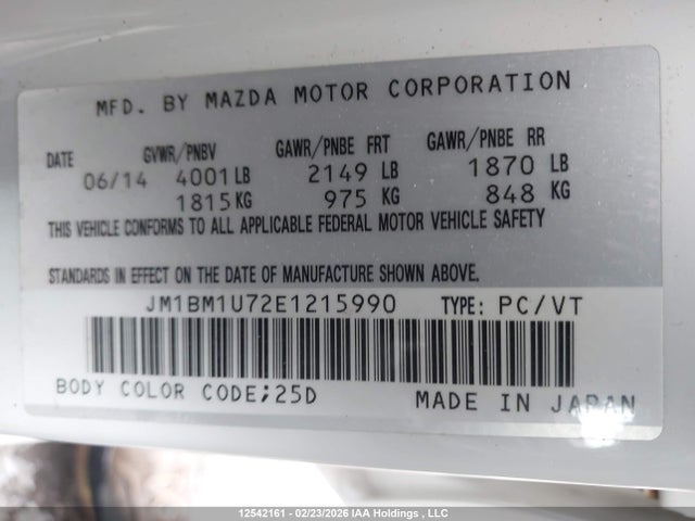 JM1BM1U72E1215990 Mazda Mazda3 Gx-sky