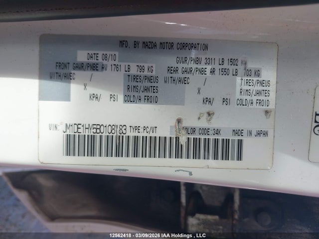 Aukcja sprzedaży 2011 Mazda Mazda2, vin: JM1DE1HY5B0108183, numer aukcji: 12562418