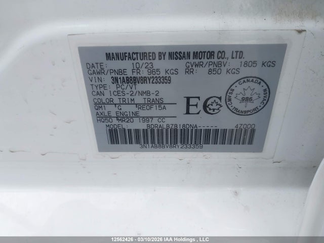 Продажа на аукционе авто 2024 Nissan Sentra S/s Plus, vin: 3N1AB8BV8RY233359, номер лота: 12562426