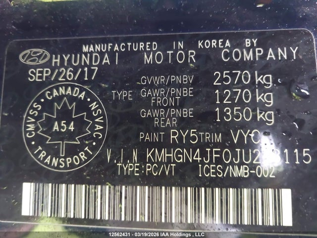 Genesis G80 Ultimate 2018 KMHGN4JF0JU258115 Image 18