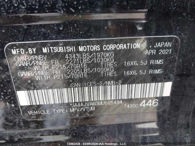 JA4AJVAW3MU605494 Mitsubishi Rvr Se/sel/le/gt