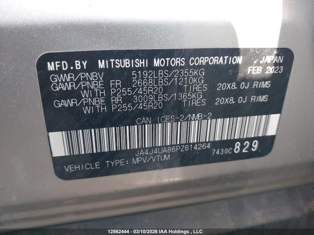 JA4J4UA86PZ614264 Mitsubishi Outlander Le/le Premium/noir/se/sel