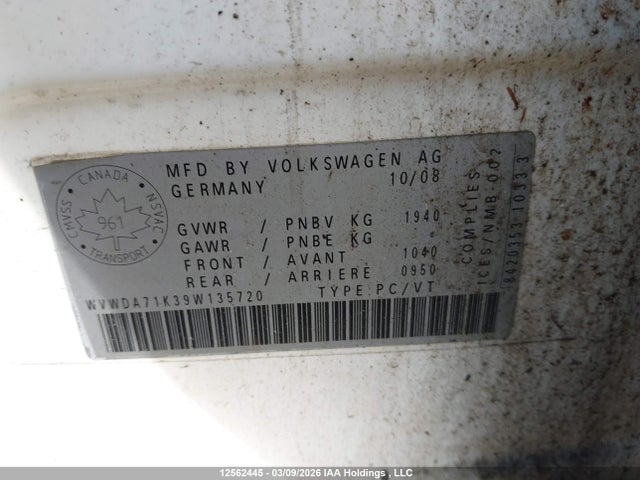 Продажа на аукционе авто 2009 Volkswagen Rabbit, vin: WVWDA71K39W135720, номер лота: 12562445