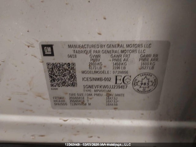 1GNEVFKW0JJ239417 Chevrolet Traverse Ls