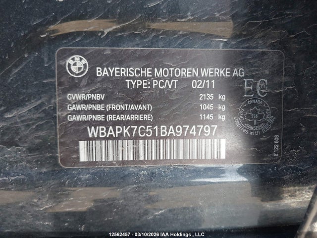 Aukcja sprzedaży 2011 Bmw 328i Xdrive, vin: WBAPK7C51BA974797, numer aukcji: 12562457