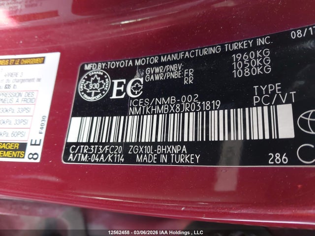 Aukcja sprzedaży 2018 Toyota C-hr Xle, vin: NMTKHMBX8JR031819, numer aukcji: 12562458