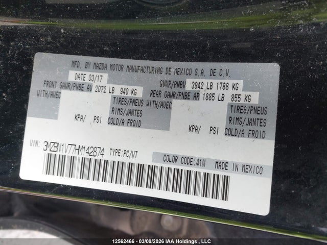 12562466 :رقم المزاد ، 3MZBN1V77HM142874 vin ، 2017 Mazda Mazda3 مزاد بيع