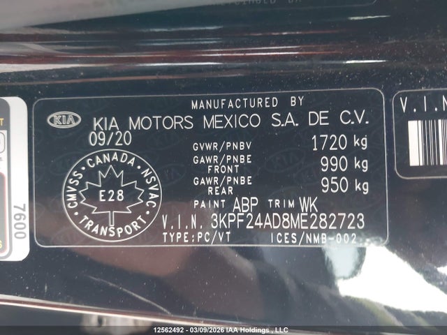 Aukcja sprzedaży 2021 Kia Forte, vin: 3KPF24AD8ME282723, numer aukcji: 12562492