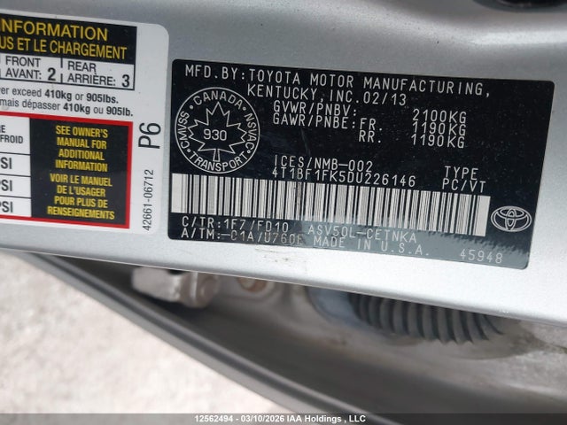 Aukcja sprzedaży 2013 Toyota Camry, vin: 4T1BF1FK5DU226146, numer aukcji: 12562494