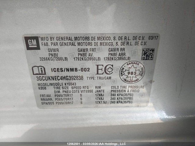 3GCUKNEC4HG392838 Chevrolet Silverado 1500 Ls/wt