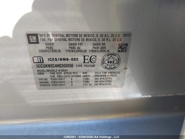 3GCUKNEC4HG392838 Chevrolet Silverado 1500 Ls/wt