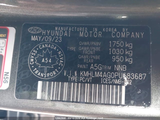12562506 :رقم المزاد ، KMHLM4AG0PU583687 vin ، 2023 Hyundai Elantra Preferred Ivt مزاد بيع