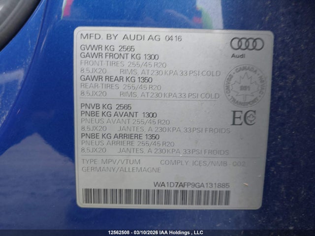 WA1D7AFP9GA131885 Audi Q5 3.0t Progressiv