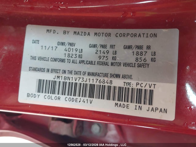 JM1BN1V73J1176848 Mazda MAZDA3