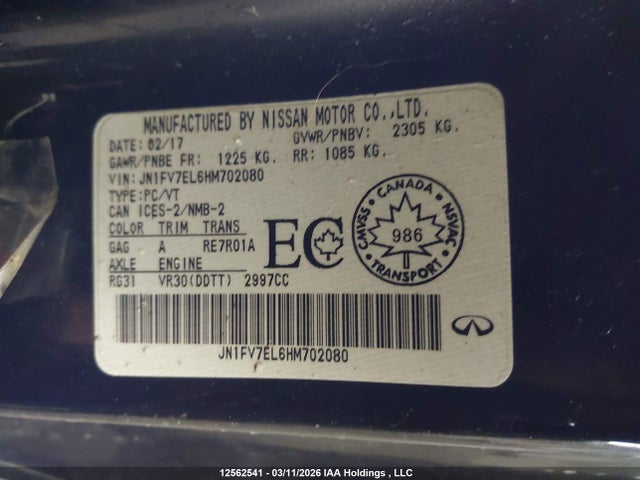 Продаж на аукціоні авто 2017 Infiniti Q60, vin: JN1FV7EL6HM702080, номер лоту: 12562541