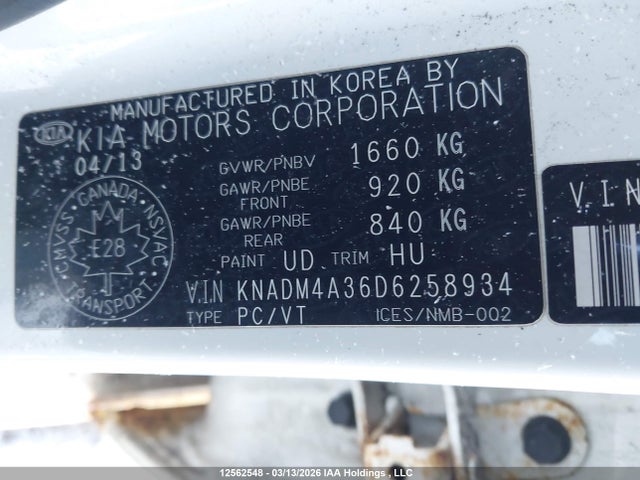 2013 Kia Rio Ex/lx/lx+/sx მანქანა იყიდება აუქციონზე, vin: KNADM4A36D6258934, აუქციონის ნომერი: 12562548