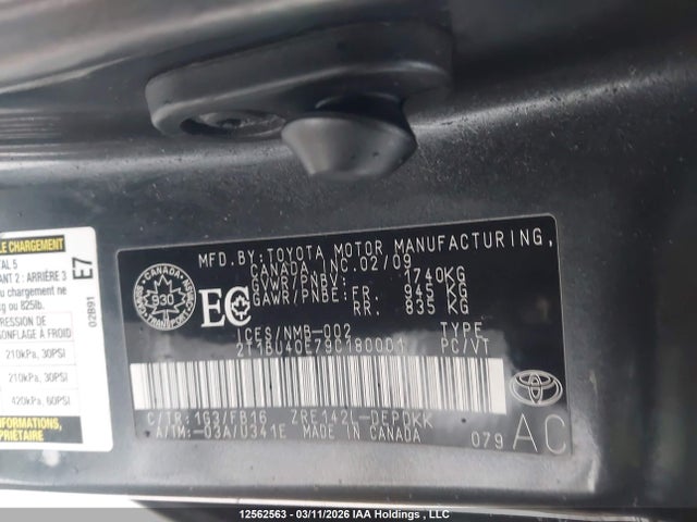 Aukcja sprzedaży 2009 Toyota Corolla, vin: 2T1BU40E79C180001, numer aukcji: 12562563